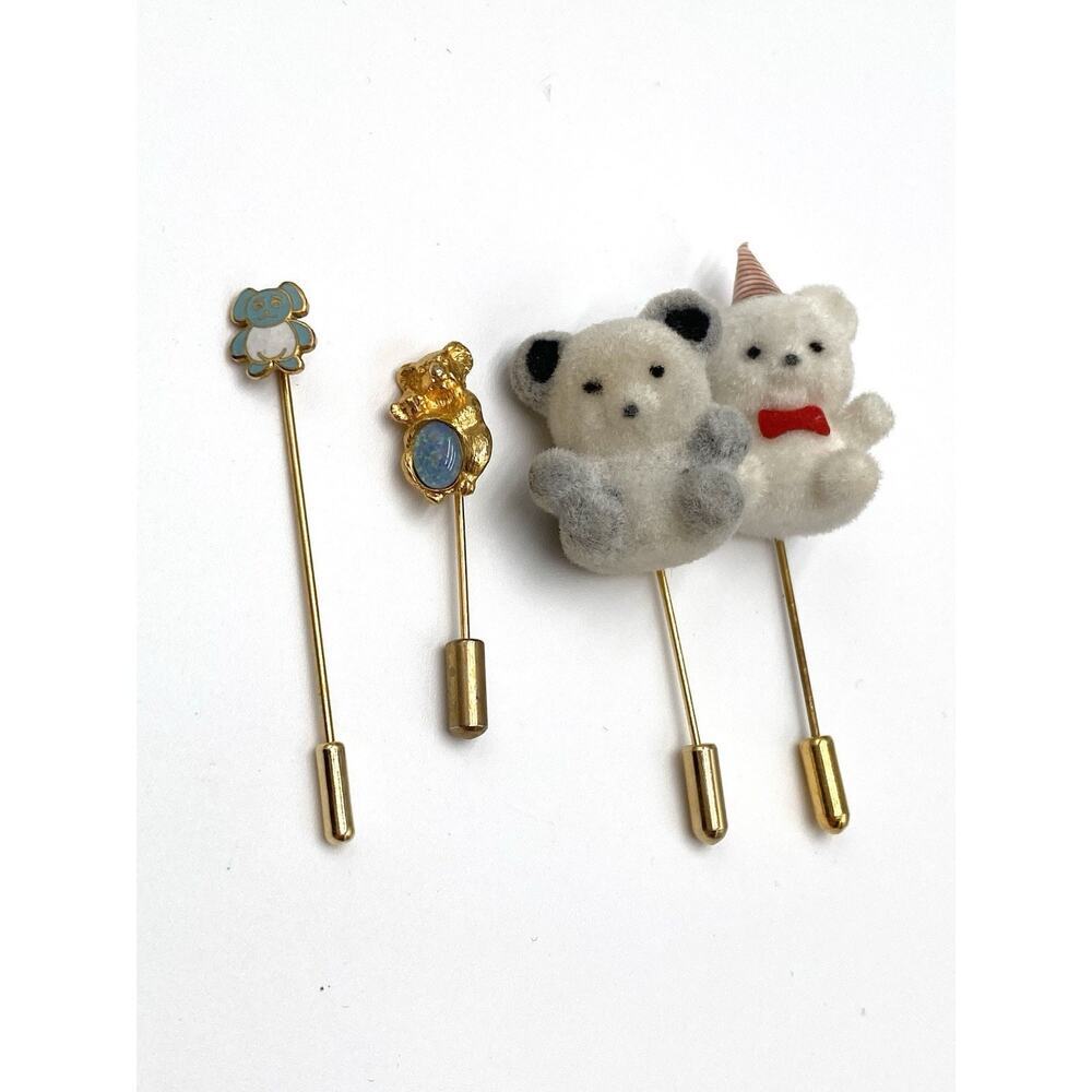 Stick Pins Lot of 4 Bears Gold Tone Vintage Estate